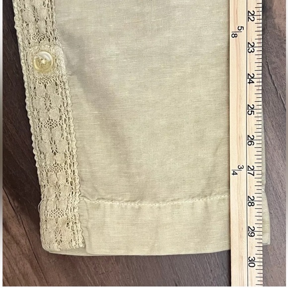 Sundance Organia Linen Cotton Blend Pants Women’s Sz 8  Sand Lace Roll Hem Boho - Picture 5 of 10